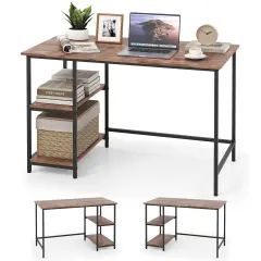 Costway 47'' Computer Desk Office Study Table Workstation Home w/ Adjustable Shelf Rustic Black/Coffee/Brown