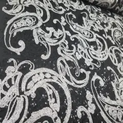 1 Yard Turquoise/Black Elegant Paisley Bridal Lace Fabric With Sequins Embroidery 54 Inch Width
