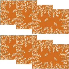 Set of 6 Eucalyptus Leaves Fall Placemats - 12x18 Inch (Orange/White)