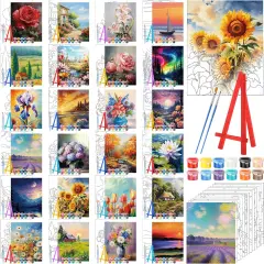 24 Pack Flower Scenery Pre Drawn Canvas Painting Kits