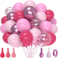 60 Pcs 12 inch Magenta Balloon Metallic Pink Confetti Balloons(Hot Pink Light Pink Metallic Pink)