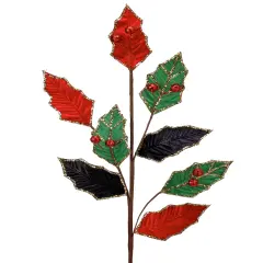 30" VELVET VEINED LEAF SPRAY -RED/GREEN/BLACK