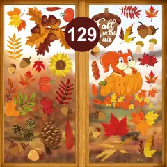 10 Sheets Fall Window Clings for Glass Thanksgiving Clings Decor for Windows Autumn Clings for Windows Fall Window Stickers Thanksgiving Autumn Home Office Decorations for Indoor Outdoor, School Home Supplies