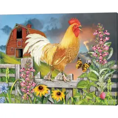 Yellow Rooster Greeting The Day by Rosiland Solomon 20" x 16" Canvas Wall Art
