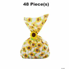 48 Pc. 5-1/2" x 11-1/2" Small Sunflower Cellophane Treat Bags with Ties for 24 Guests
