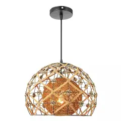 Vintage Style Natural Rattan Shade Ceiling Light Fixture Hanging Pendant Lamp
