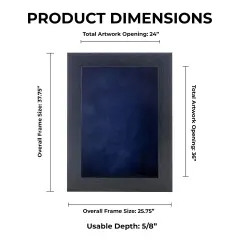 Elegant Charcoal Wood Shadow Box Frame with Acrylic Front - Navy Blue Suede Backing, 30 Sizes