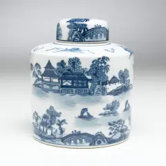 AA Importing 59721 Blue And White Round Jar With Lid