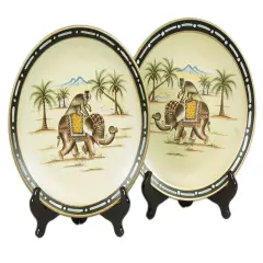 Pair of Elephant With Monkey Decorative Plates 10 Inch Diameter Multicolor