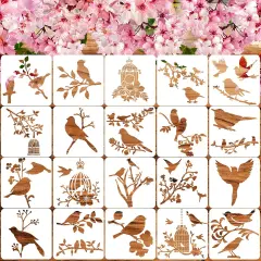 20 Pieces Bird Stencils for Painting Reusable Animal plante Spring Stencil