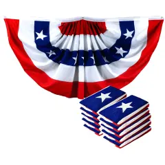 G128 10 Pack: USA Pleated Fan Flag, 2x4 Feet American USA Bunting Decoration Flags Printed Patriotic Stars & Stripes with Canvas Header and Brass Grommets