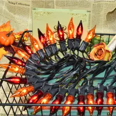 27.8Ft Orange and Purple Halloween Lights Flame String Lights