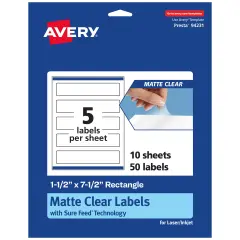 Avery Matte Clear Labels,1-1/2" x 7-1/2" Rectangle