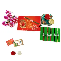 2CT Om Designer Rakhi for Brother Bhaiya Bhabhi Traditional Handmade Rakhi Set Roli Chawal, Greeting Card Rakshabandhan Rakhi Bracelet Hemper Gift Thread Bracelet Purple