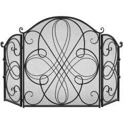 Best Choice Products 3-Panel 55x33in Wrought Iron Fireplace Safety Screen Decorative Scroll Spark Guard Cover Black