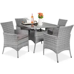 Best Choice Products 5-Piece Indoor Outdoor Wicker Patio Dining Table Furniture Set w/ Umbrella Cutout, 4 Chairs Gray
