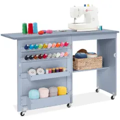 Best Choice Products Sewing Machine Table & Desk w/ Craft Storage and Trays Light Blue