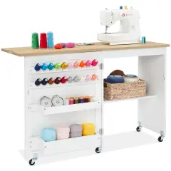 Best Choice Products Sewing Machine Table & Desk w/ Craft Storage and Trays Natural/White