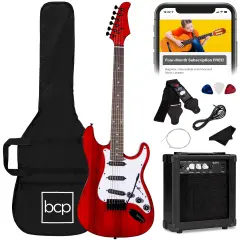 Best Choice Products 39in Full Size Beginner Electric Guitar Kit with Case, Strap, Amp, Whammy Bar Cherry Red
