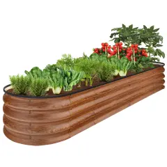 Best Choice Products 8x2x1ft Outdoor Metal Raised Oval Garden Bed, Planter Box for Vegetables, Flowers Wood Grain