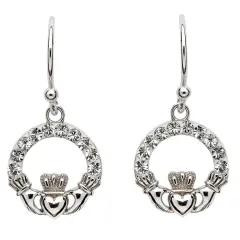 White Swarovski Crystal Claddagh Drop Earrings
