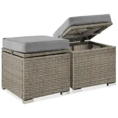 Best Choice Products Set of 2 Wicker Ottomans, Multipurpose Furniture w/ Removable Cushions, Steel Frame Cement Gray/Taupe