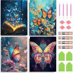 4 Pack Butterfly Diamond Art Kits for Adults 5D Diamond Art Kit for Beginners DIY Paint with Round Full Drill Gem Art Painting for Home Wall Decor Gifts (11.8x15.7inch)