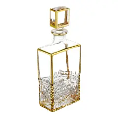 Detailed Designed Crystal Decanter with 6 Cups Set Gold