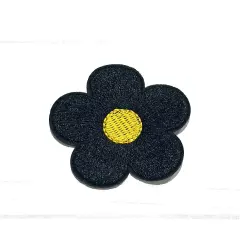 Flower embroidered patch Black