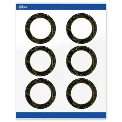 Avery Printable Round Labels with Sure Feed Technology, Pre-Printed Black Border with Gold Pattern, Glossy White, 3" Diameter, Laser & Inkjet Compatible, 60 Total