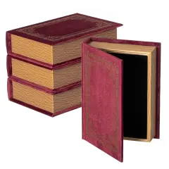 Vintiquewise Set of 4 Vintage Book Design Decorative Boxes &ndash; Wedding Card Boxes, Keepsake Boxes, Craft Storage, Jewelry Organizers, Safe Boxes, Table Decor, or Simply as Decorative Storage Red