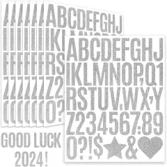 8 Sheets Silver Glitter Letter Stickers 2 Inch
