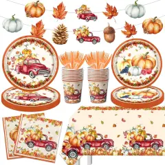 142Pcs Fall Party Plates and Napkins Party Supplies