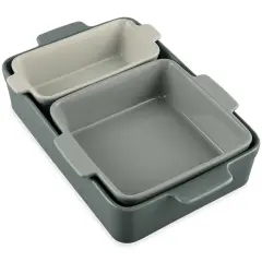 Best Choice Products Ceramic Bakeware Set of 3 Casserole, Loaf, and Square Dishes w/ Handles French Gray