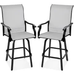Best Choice Products Set of 2 Outdoor Swivel Bar Stools, Patio Barstool Chairs w/ 360 Rotation, All-Weather Mesh Gray
