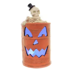 Designs Combined Inc 19.0 Inch Skeleton In Oil Drum Halloween Figurine , Lighted Halloween Decor Led Light Bones Orange