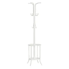 Metal Coat Rack with Umbrella Holder and 12 Hooks White