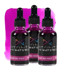 Artfinity Liquid Watercolor Paint 30 ml Bottle - 3 Pack, Brilliant Red Violet - Vibrant Dye-Based Liquid Watercolor w/ Glass Pipette, Fast-Drying, Fine Art Paint for Calligraphy & Airbrushing