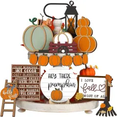 1 Set Fall Tiered Tray Decor Set - Rustic Style