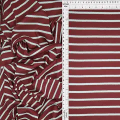 1 Yard Viscose Crepe Stripe Stretch Fabric with 1cm Line 58/60" Inch Wide MARSALA/IVORY-R
