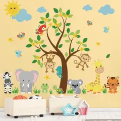 Jungle Animal Wall Stickers Monkey Tree Wall Decals