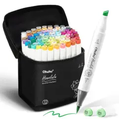 Ohuhu Alcohol Markers Brush Tip - Double Tipped Art Marker Set for Artist Illustration - 72 Colors - Brush & Chisel/ Brush & Fine Dual Tips - Honolulu/ Honolulu B - Refillable