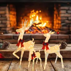 Whimsical Lighted Deer Family Set with 210 Warm White LED Holiday Lights Height 60"x 48" x 32"