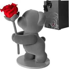 Preserved Flowers with Cute Teddy Bear, Eternal Real Rose Romantic Gift