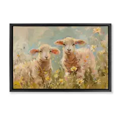 Stupell Industries Spring Lambs in Meadow Floating Frame, design by LSR Design Studio