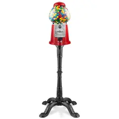 Olde Midway 15" Gumball Machine with Stand, Vintage-Style Bubble Gum Candy Dispenser with Glass Globe and Metal Base