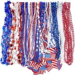 4E's Novelty Patriotic Beads &ndash; 72 Pack Red White Blue Beaded Necklaces, 4th of July Party Favors