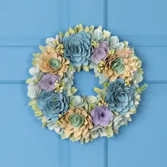 Northlight Artificial Floral Wooden Spring Wreath with Seed Pods - 14" Blue