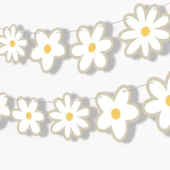 Big Dot of Happiness Tan Daisy Flowers Garland Banner, Boho Hanging Decorations, Groovy Floral Party Banner, 30 Feet of Cord, 15 Double-Sided Daisies