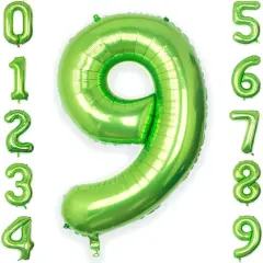 Helium Number Balloons 0-9 Lime Giant Digital 9th Foil(Lime Green)
